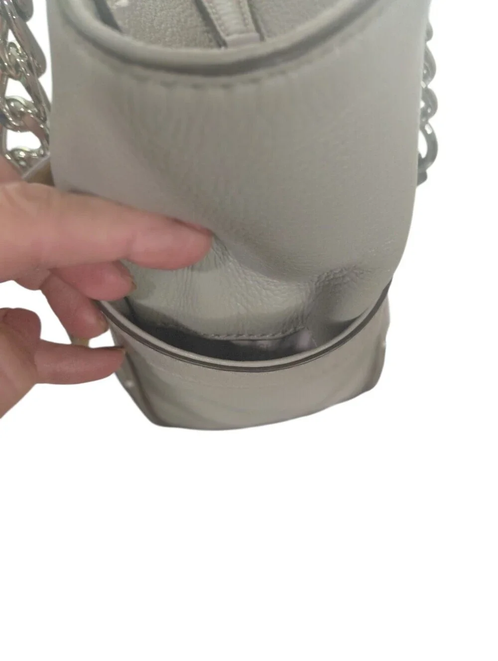 NEW Michael Kors Gray Leather Chain-Link Tote Shoulder Bag